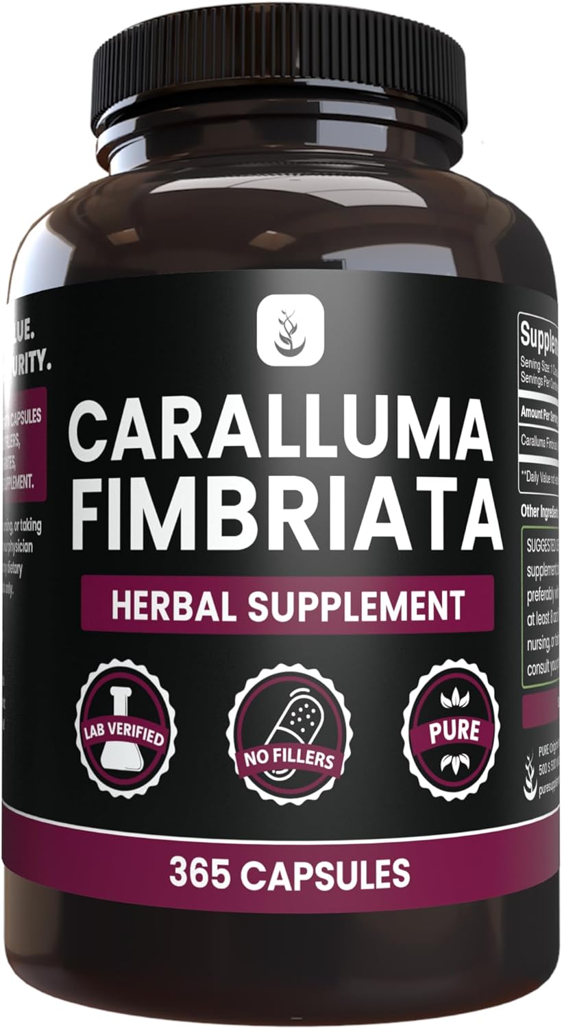 365 Capsules of Pure Caralluma Fimbriata - No Magnesium or Rice Fillers - Lab Verified and Always Pure