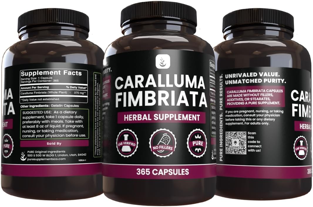 365 Capsules of Pure Caralluma Fimbriata - No Magnesium or Rice Fillers - Lab Verified and Always Pure