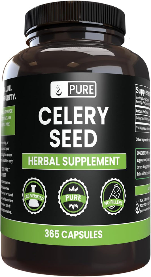 365 Capsules of Pure Celery Seed with No Magnesium or Rice Fillers - Lab Verified & Always Pure
