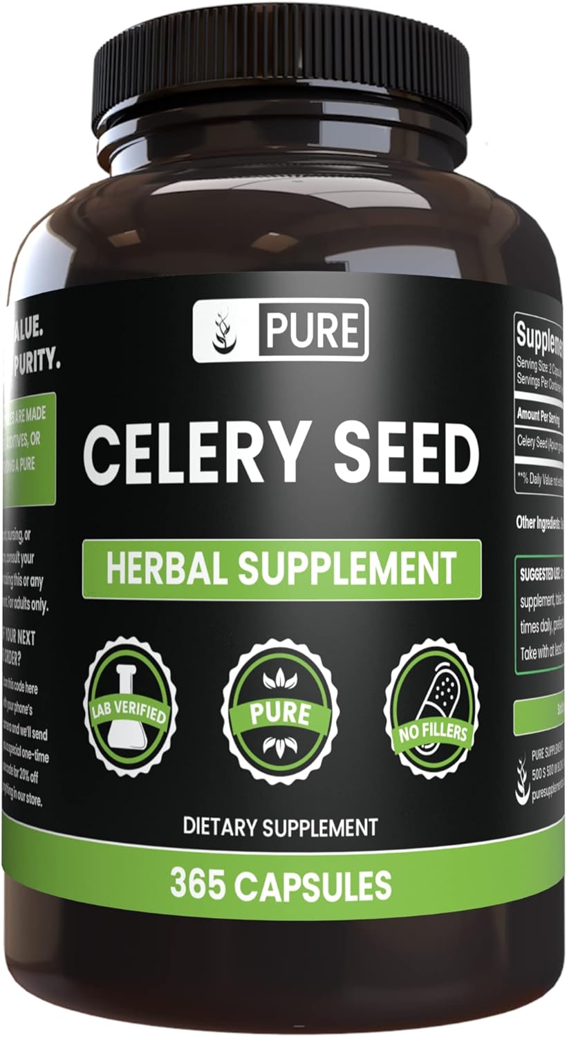 365 Capsules of Pure Celery Seed with No Magnesium or Rice Fillers - Lab Verified Quality