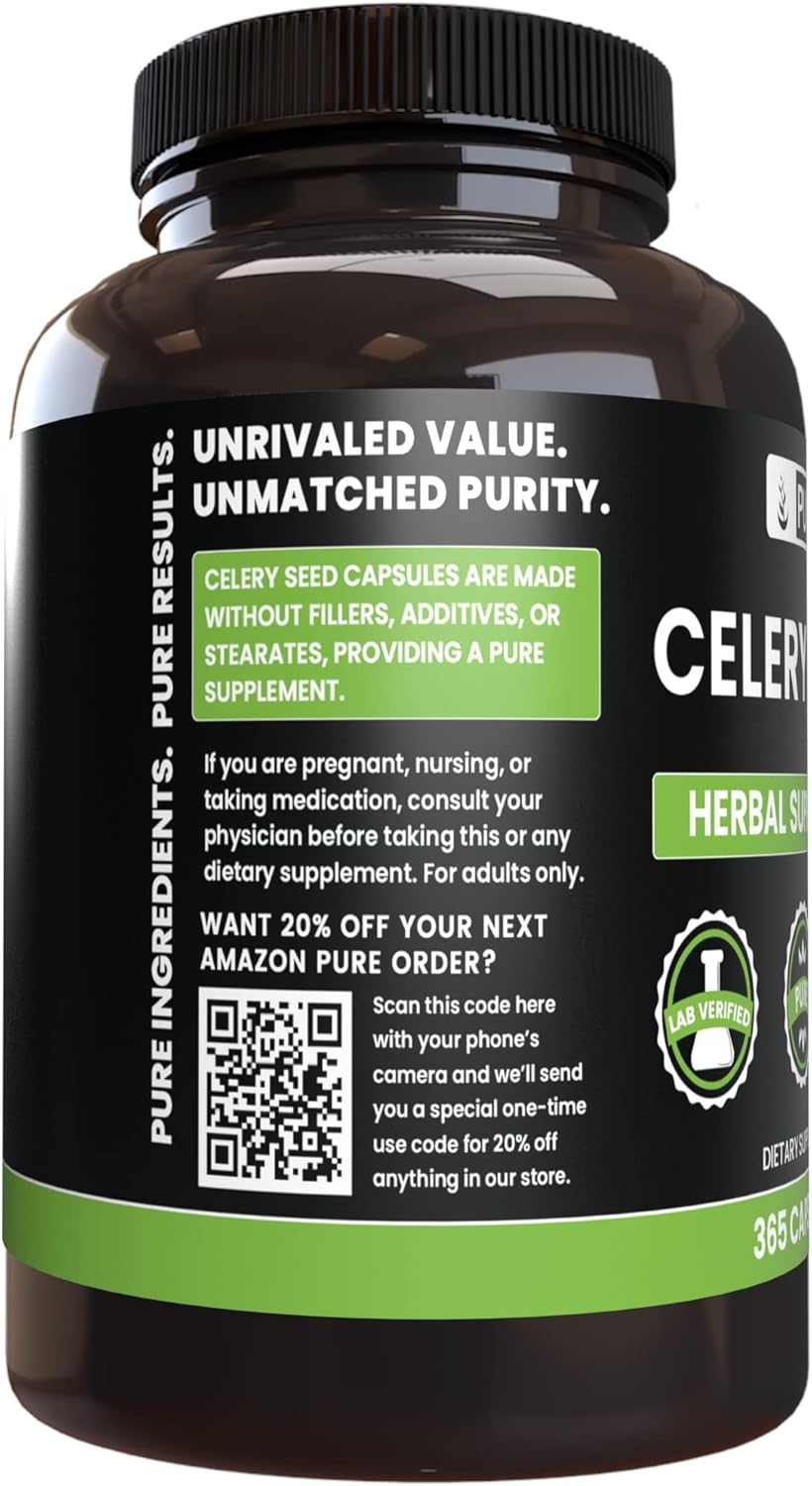 365 Capsules of Pure Celery Seed with No Magnesium or Rice Fillers - Lab Verified Quality