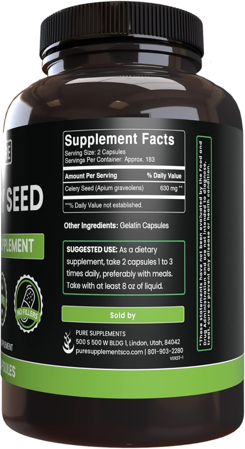365 Capsules of Pure Celery Seed with No Magnesium or Rice Fillers - Lab Verified Quality