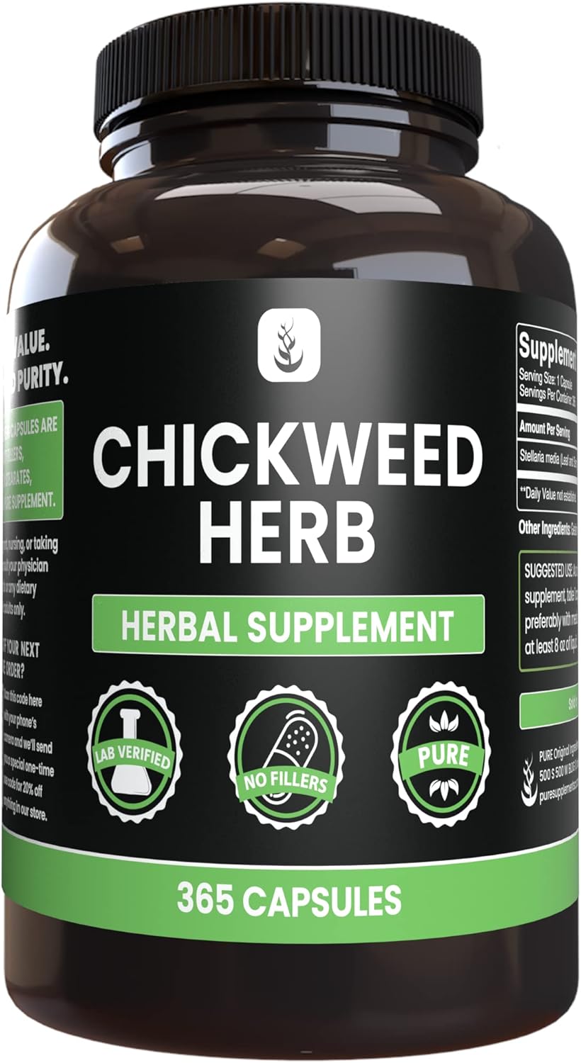 365 Capsules of Pure Chickweed Herb - No Magnesium or Rice Fillers - Lab Verified