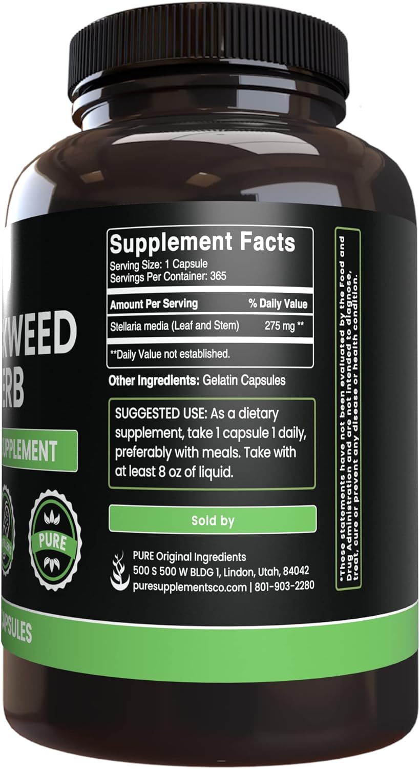 365 Capsules of Pure Chickweed Herb - No Magnesium or Rice Fillers - Lab Verified