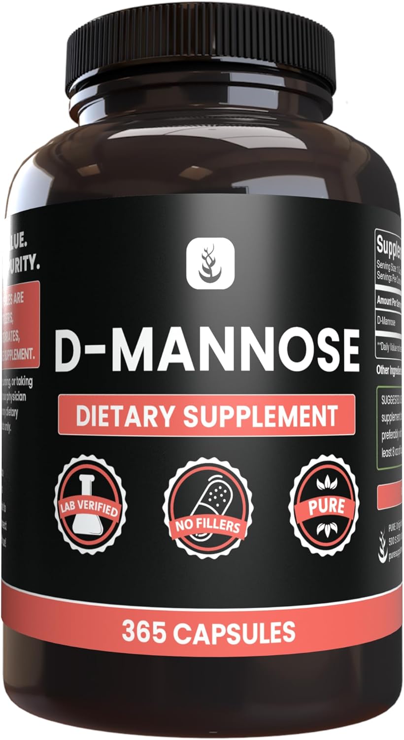 365 Capsules of Pure D-Mannose with No Magnesium or Rice Fillers - Lab Verified