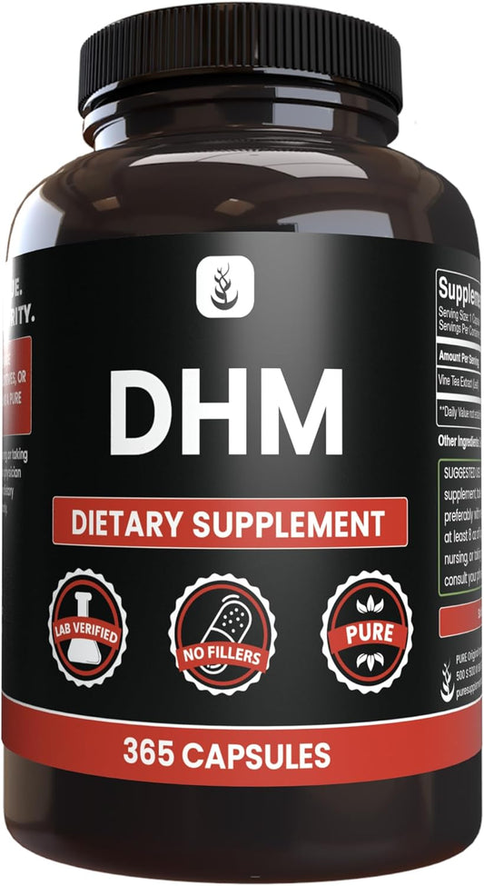 365 Capsules of Pure DHM with Original Ingredients, No Magnesium or Rice Fillers - Lab Verified