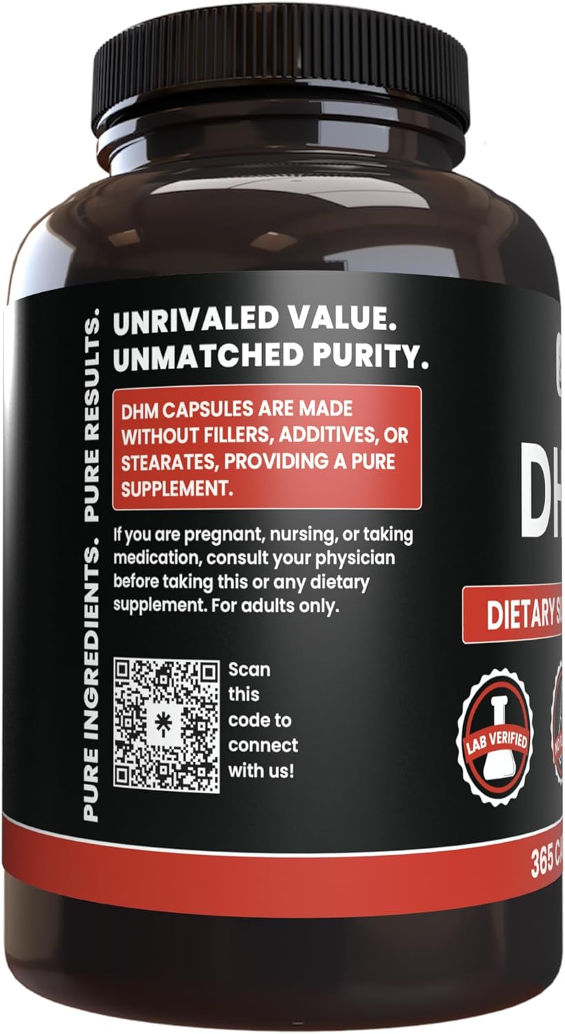 365 Capsules of Pure DHM with Original Ingredients, No Magnesium or Rice Fillers - Lab Verified