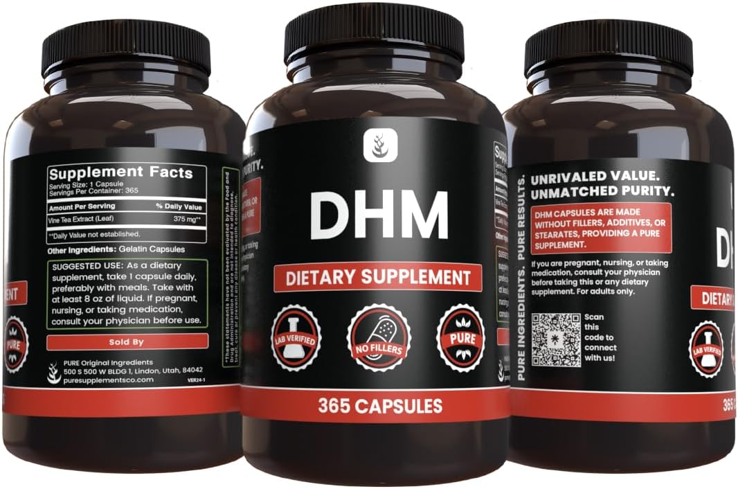 365 Capsules of Pure DHM with Original Ingredients, No Magnesium or Rice Fillers - Lab Verified