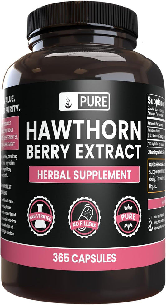365 Capsules of Pure Hawthorn Berry Extract - No Magnesium or Rice Fillers - Lab Verified - Always Pure & Original Ingredients