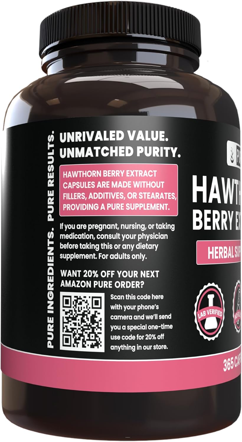 365 Capsules of Pure Hawthorn Berry Extract - No Magnesium or Rice Fillers - Lab Verified - Always Pure & Original Ingredients