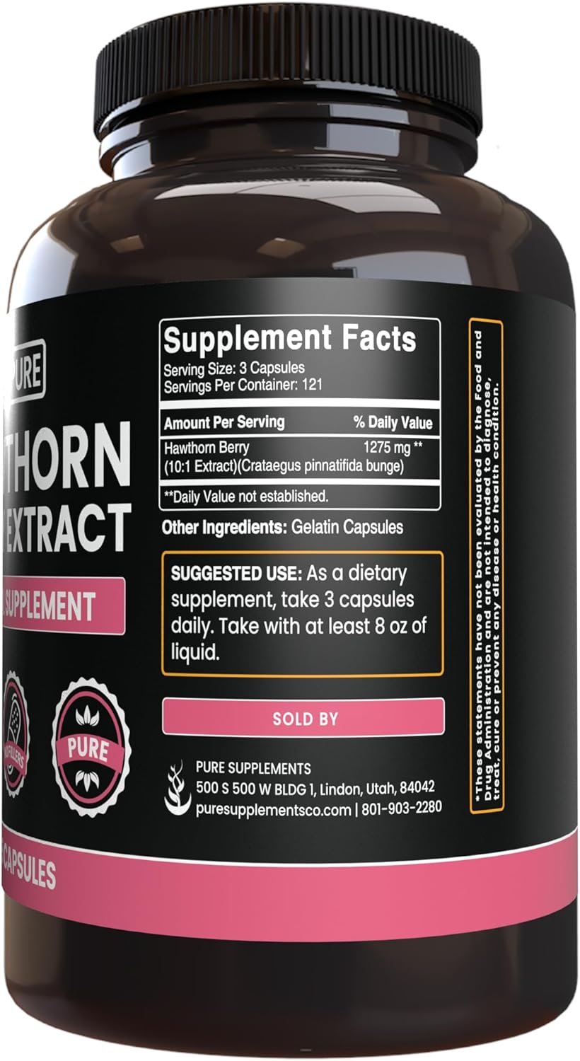 365 Capsules of Pure Hawthorn Berry Extract - No Magnesium or Rice Fillers - Lab Verified - Always Pure & Original Ingredients