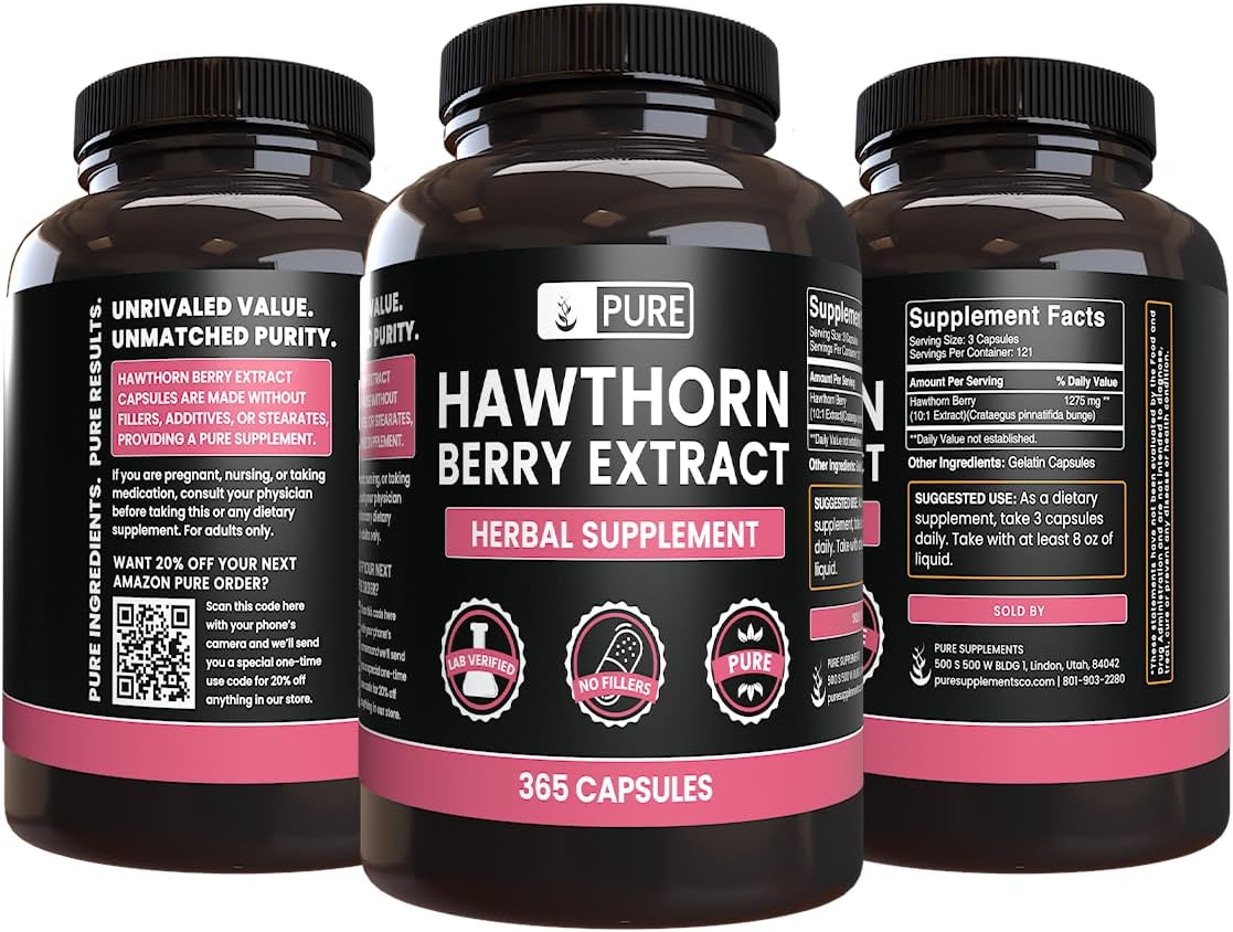 365 Capsules of Pure Hawthorn Berry Extract - No Magnesium or Rice Fillers - Lab Verified - Always Pure & Original Ingredients