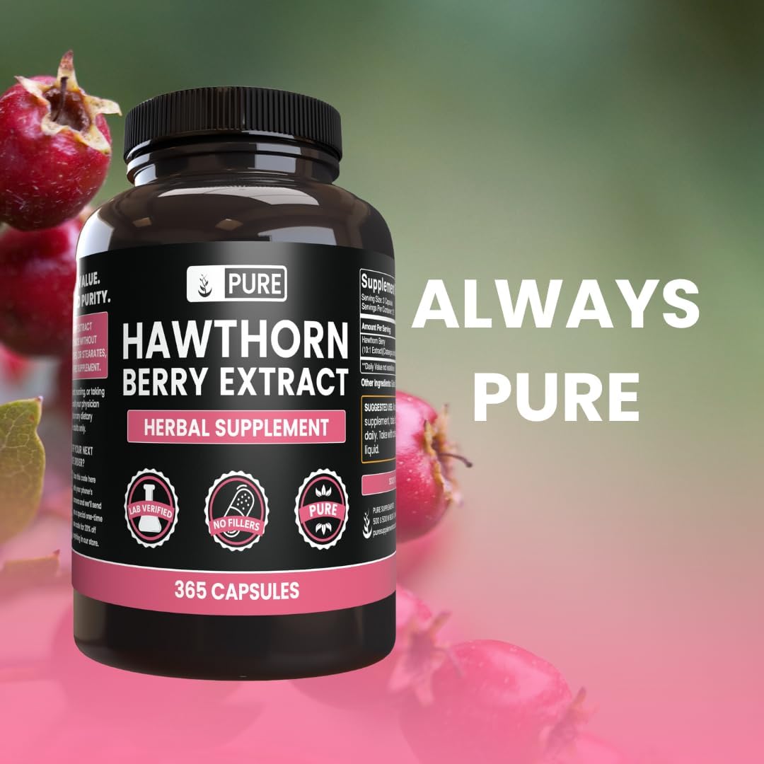 365 Capsules of Pure Hawthorn Berry Extract - No Magnesium or Rice Fillers - Lab Verified - Always Pure & Original Ingredients