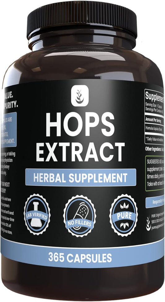 365 Capsules of Pure Hops Extract - No Magnesium or Rice Fillers - Lab Verified Quality