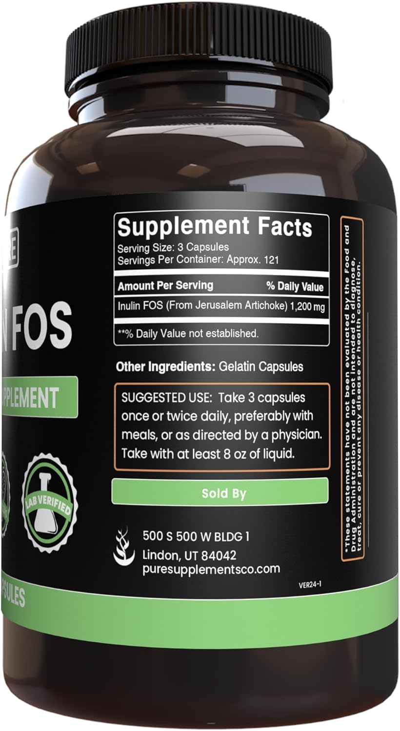 365 Capsules of Pure Inulin - No Magnesium or Rice Fillers - Lab Verified