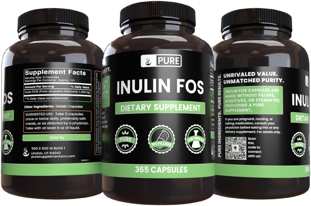 365 Capsules of Pure Inulin - No Magnesium or Rice Fillers - Lab Verified