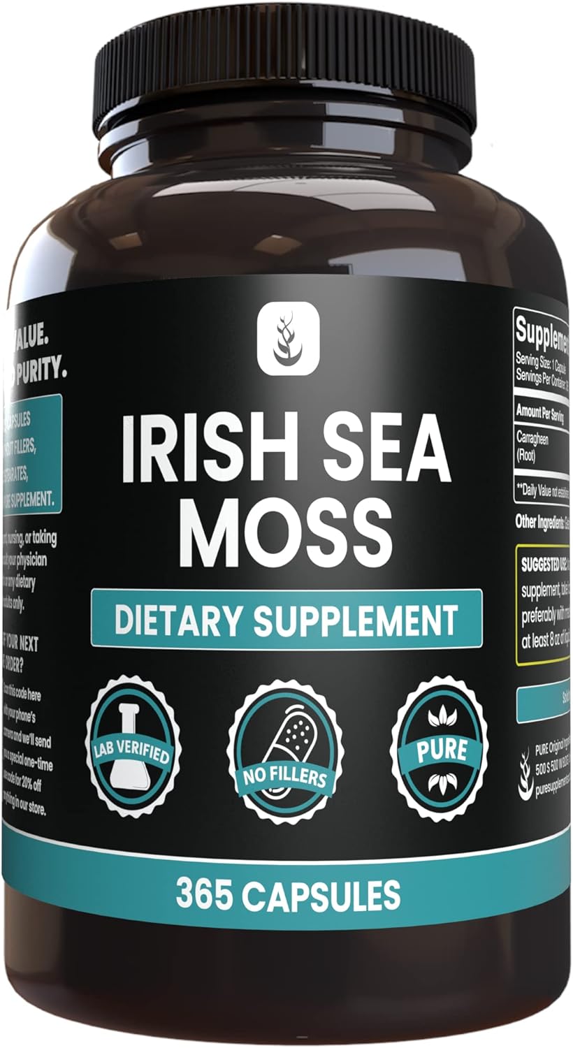 365 Capsules of Pure Irish Sea Moss with Original Ingredients - Lab Verified, No Additives or Fillers