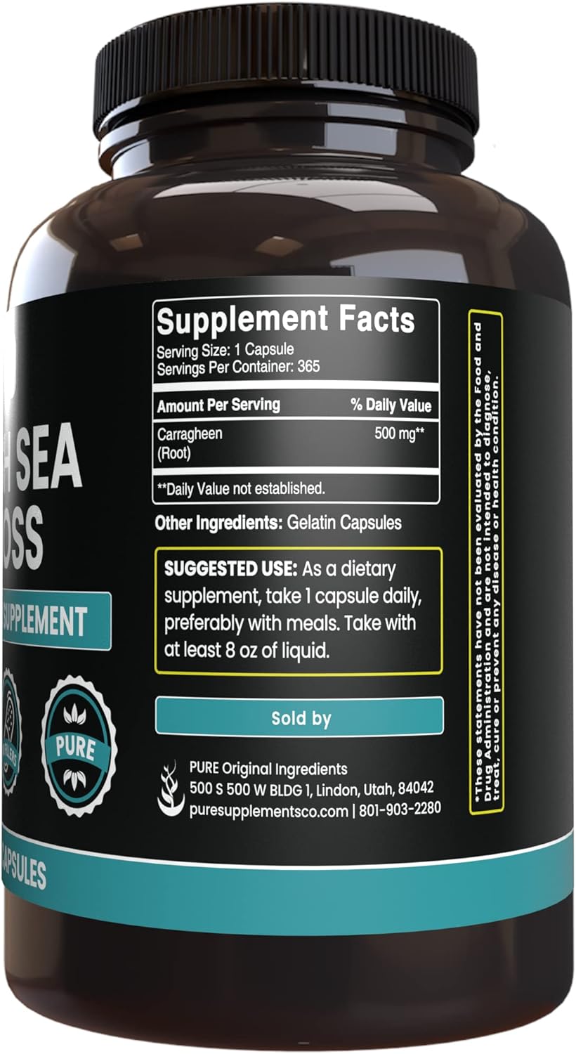 365 Capsules of Pure Irish Sea Moss with Original Ingredients - Lab Verified, No Additives or Fillers