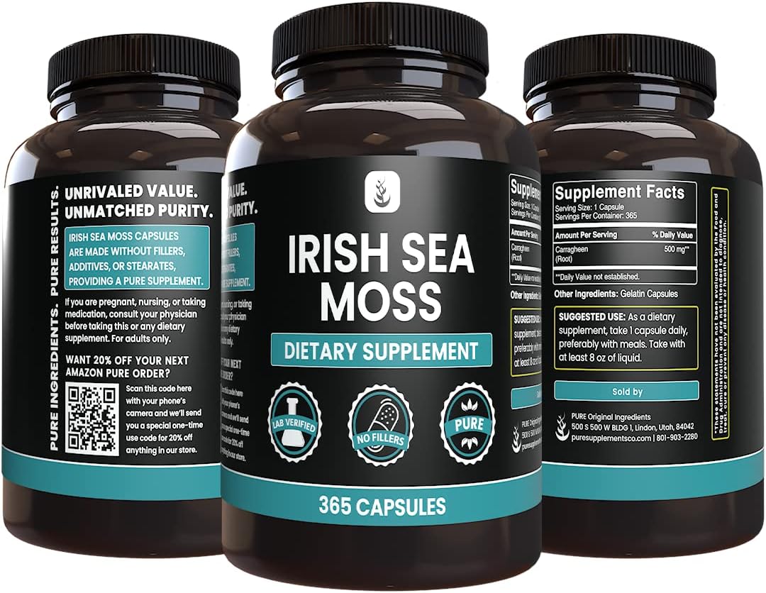 365 Capsules of Pure Irish Sea Moss with Original Ingredients - Lab Verified, No Additives or Fillers