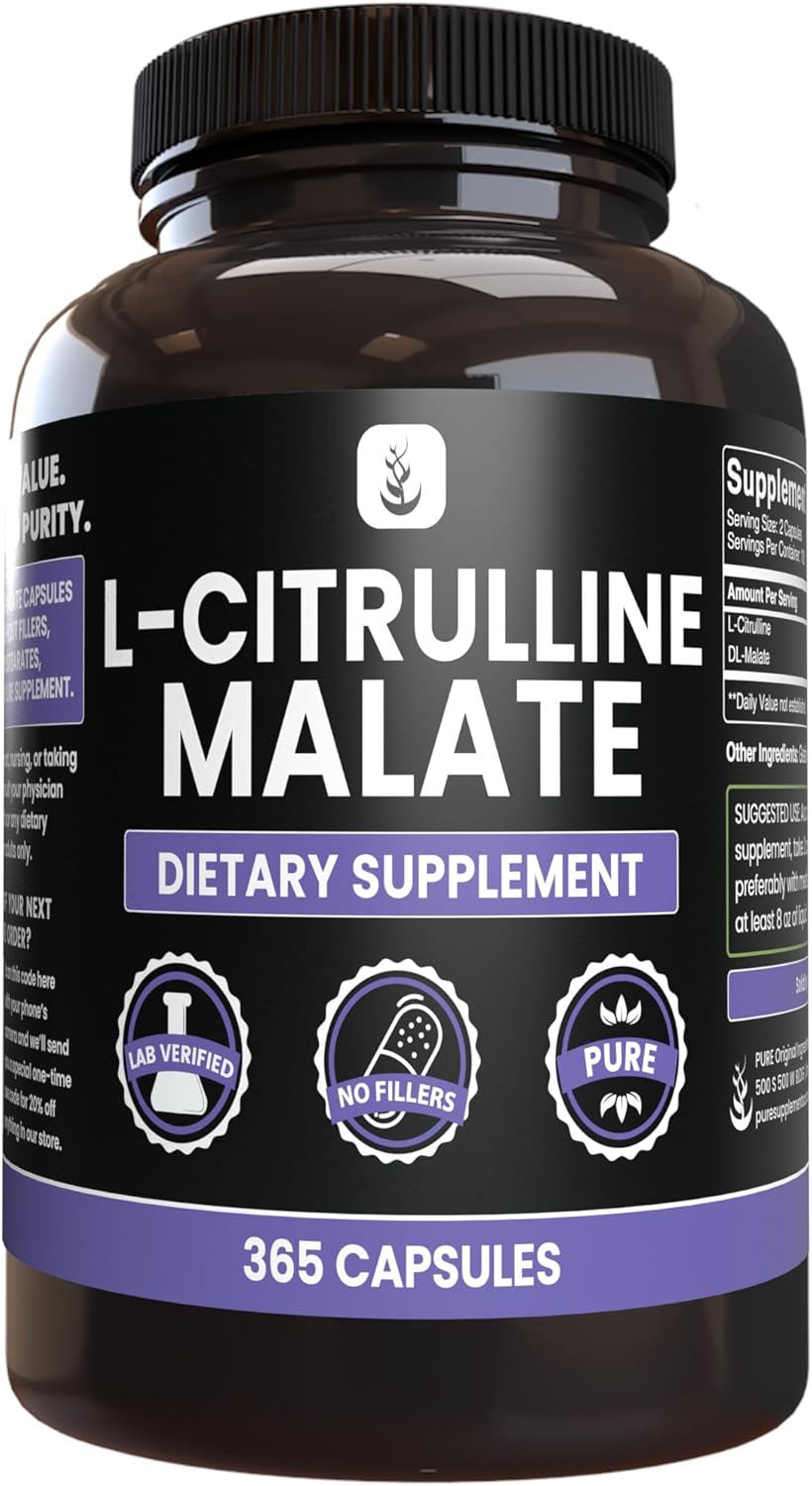365 Capsules of Pure L-Citrulline DL-Malate 2:1 with No Magnesium or Rice Fillers - Lab Verified Quality