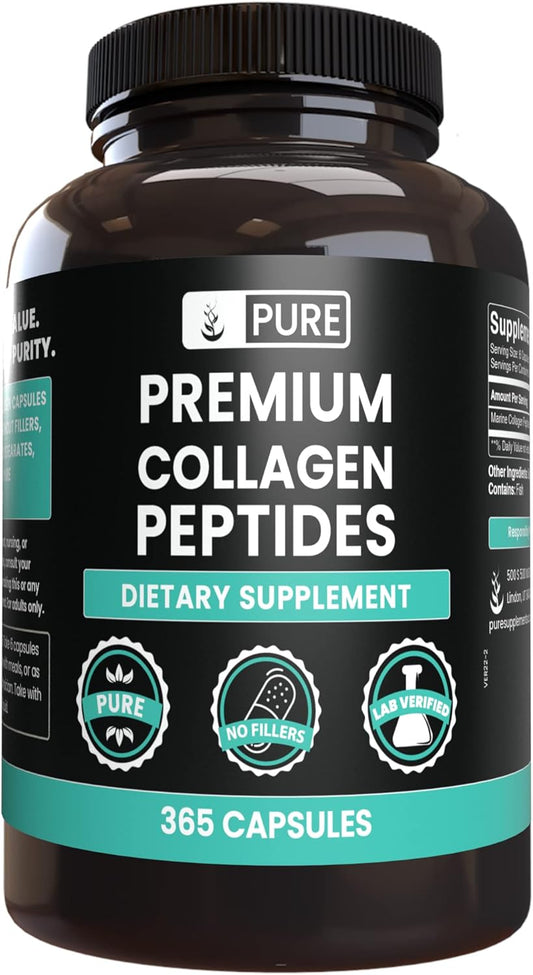 365 Capsules of Pure Marine Collagen with Original Ingredients, No Magnesium or Rice Fillers - Lab Verified