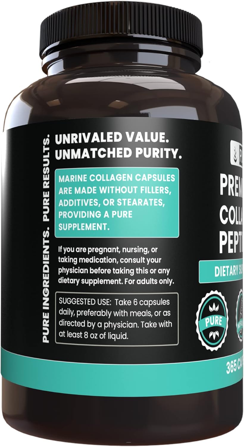 365 Capsules of Pure Marine Collagen with Original Ingredients, No Magnesium or Rice Fillers - Lab Verified