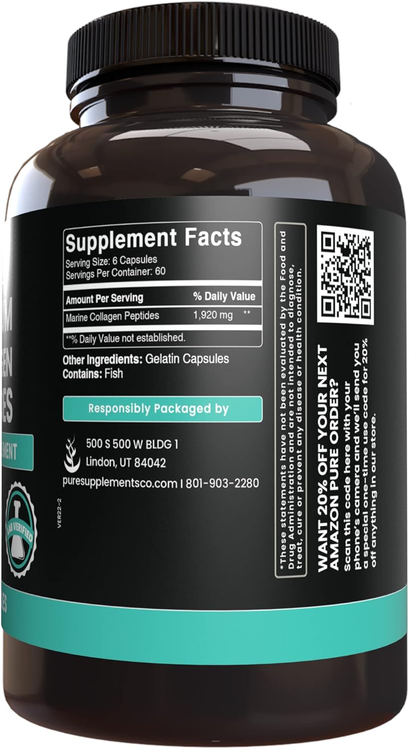 365 Capsules of Pure Marine Collagen with Original Ingredients, No Magnesium or Rice Fillers - Lab Verified