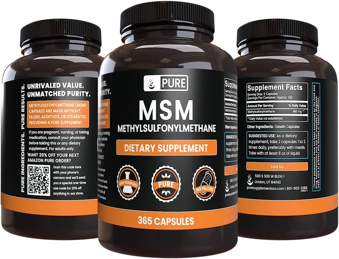 365 Capsules of Pure MSM with Original Ingredients, No Fillers, Lab Verified