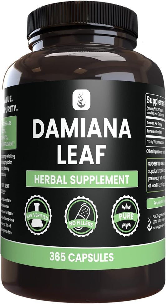 365 Capsules of Pure Original Damiana Leaf - No Magnesium or Rice Fillers