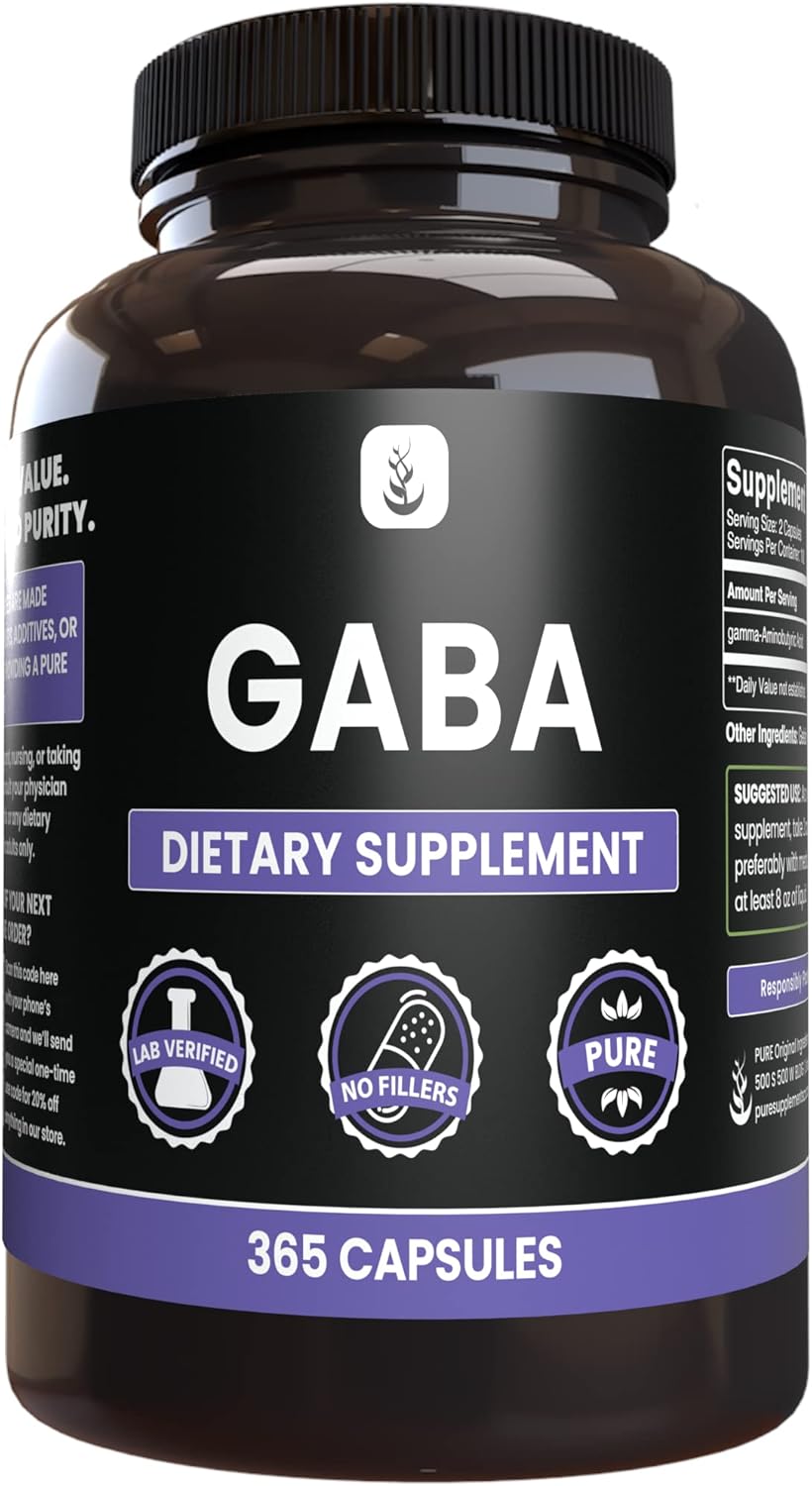 365 Capsules of Pure Original GABA Supplement - No Magnesium or Rice Fillers - Lab Verified Quality