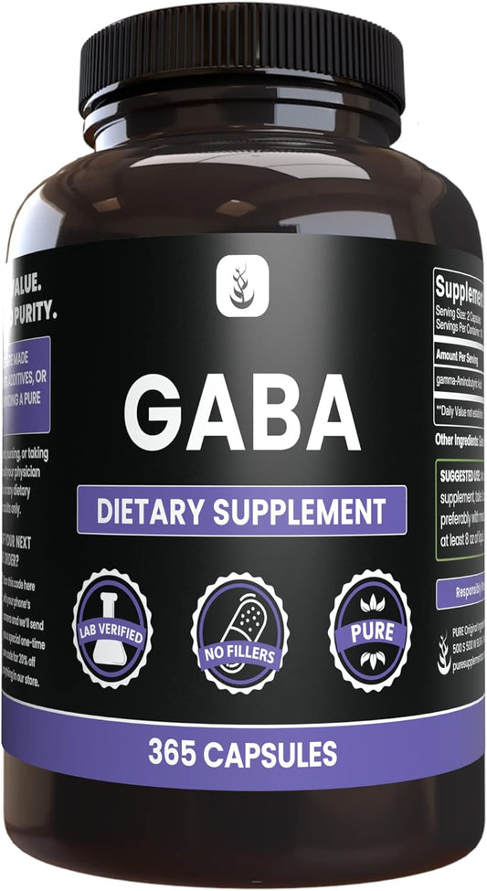 365 Capsules of Pure Original GABA Supplement - No Magnesium or Rice Fillers - Lab Verified Quality