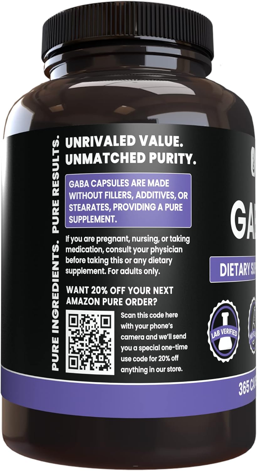 365 Capsules of Pure Original GABA Supplement - No Magnesium or Rice Fillers - Lab Verified Quality