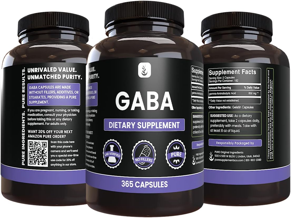 365 Capsules of Pure Original GABA Supplement - No Magnesium or Rice Fillers - Lab Verified Quality