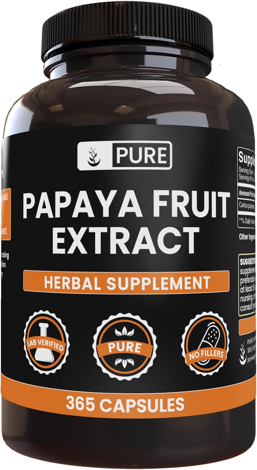365 Capsules of Pure Papaya Extract with No Magnesium or Rice Fillers - Lab Verified