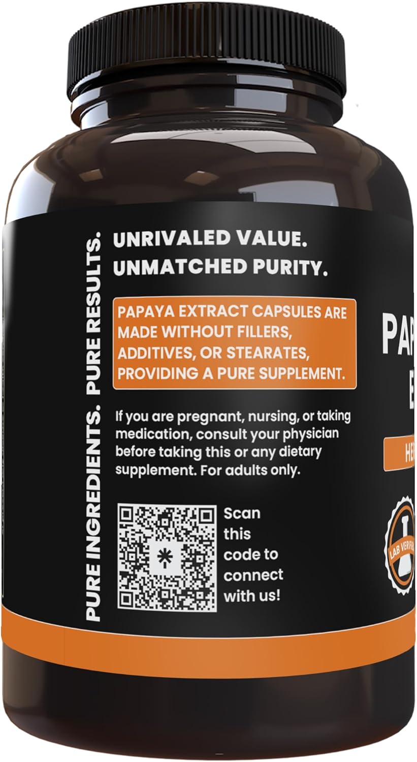 365 Capsules of Pure Papaya Extract with No Magnesium or Rice Fillers - Lab Verified