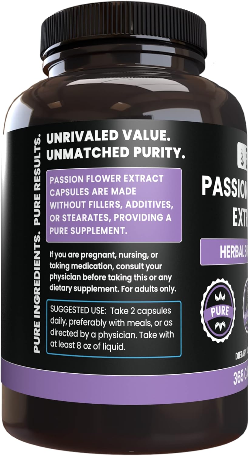 365 Capsules of Pure Passion Flower Extract - No Magnesium or Rice Fillers - Lab Verified Quality
