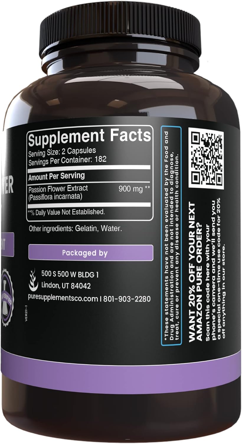 365 Capsules of Pure Passion Flower Extract - No Magnesium or Rice Fillers - Lab Verified Quality