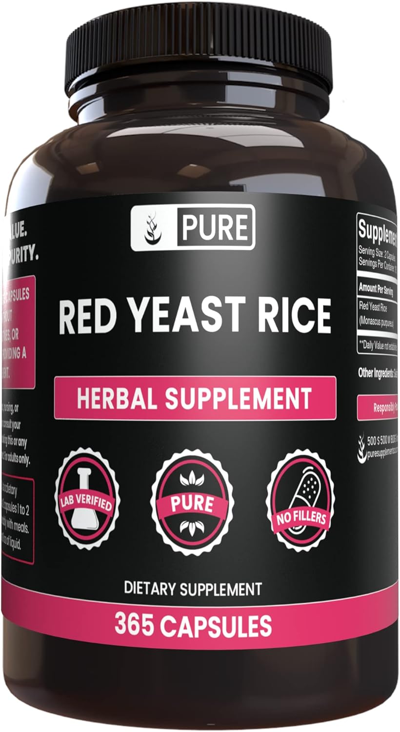 365 Capsules of Pure Red Yeast Rice - No Fillers, Lab Verified