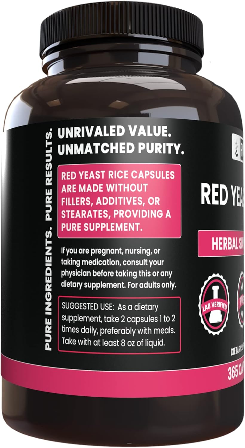 365 Capsules of Pure Red Yeast Rice - No Fillers, Lab Verified