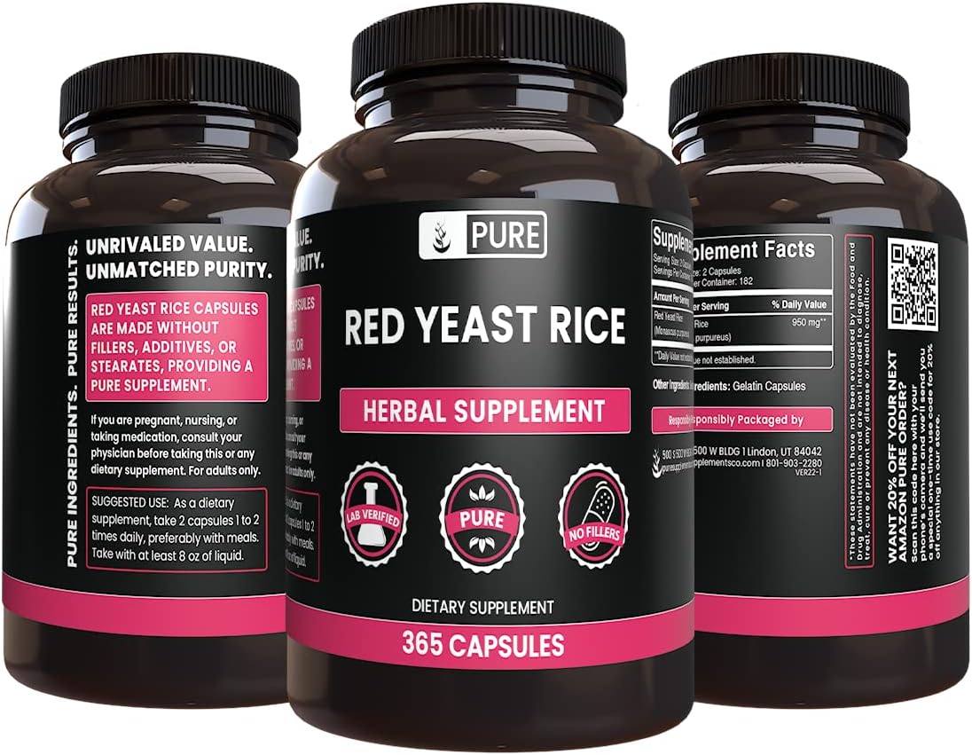365 Capsules of Pure Red Yeast Rice - No Fillers, Lab Verified