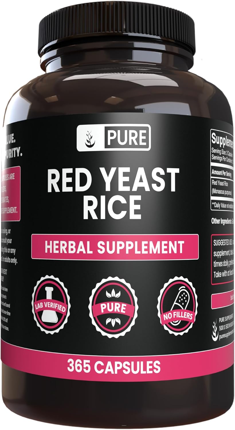 365 Capsules of Pure Red Yeast Rice with No Magnesium or Rice Fillers - Lab Verified and Always Pure