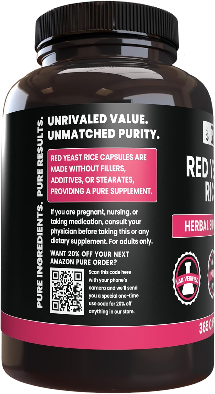 365 Capsules of Pure Red Yeast Rice with No Magnesium or Rice Fillers - Lab Verified and Always Pure