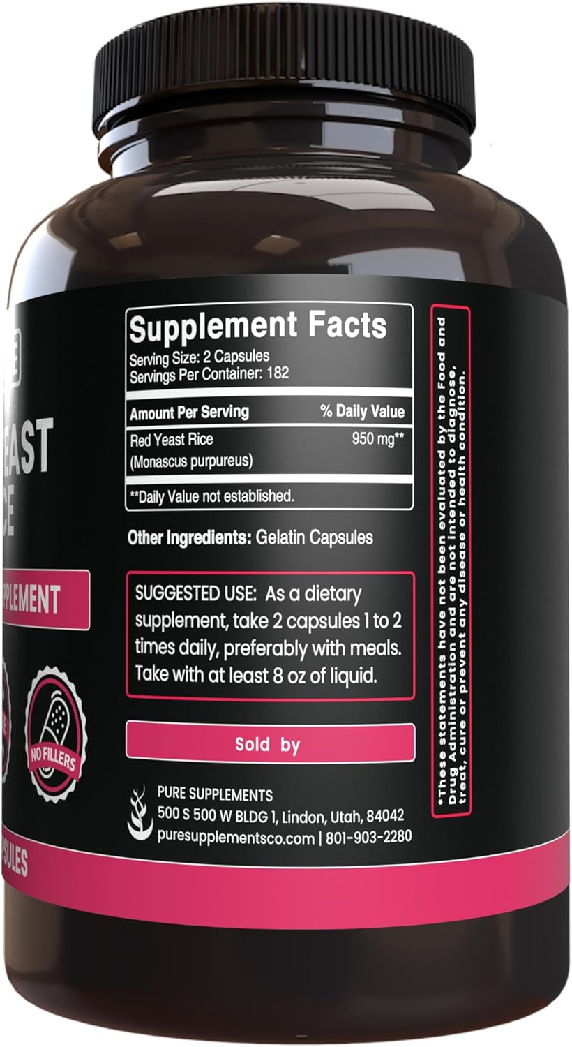 365 Capsules of Pure Red Yeast Rice with No Magnesium or Rice Fillers - Lab Verified and Always Pure