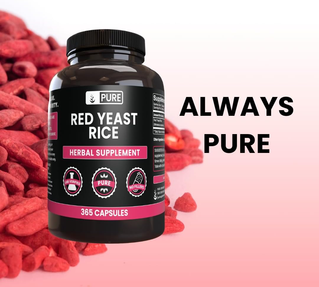 365 Capsules of Pure Red Yeast Rice with No Magnesium or Rice Fillers - Lab Verified and Always Pure