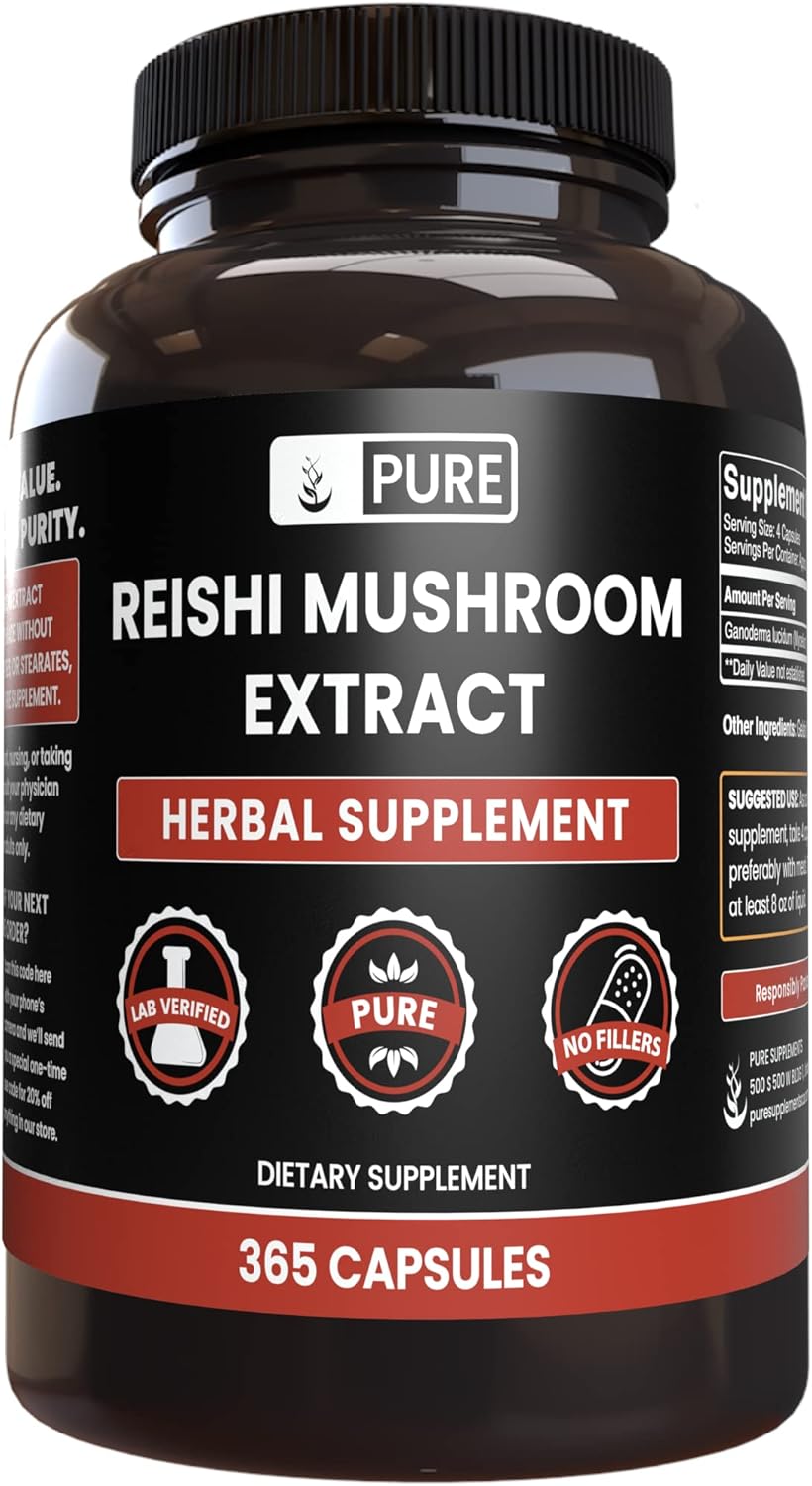365 Capsules of Pure Reishi and Turkey Tail Mushroom Bundle, No Additives or Fillers, Always Original Ingredients