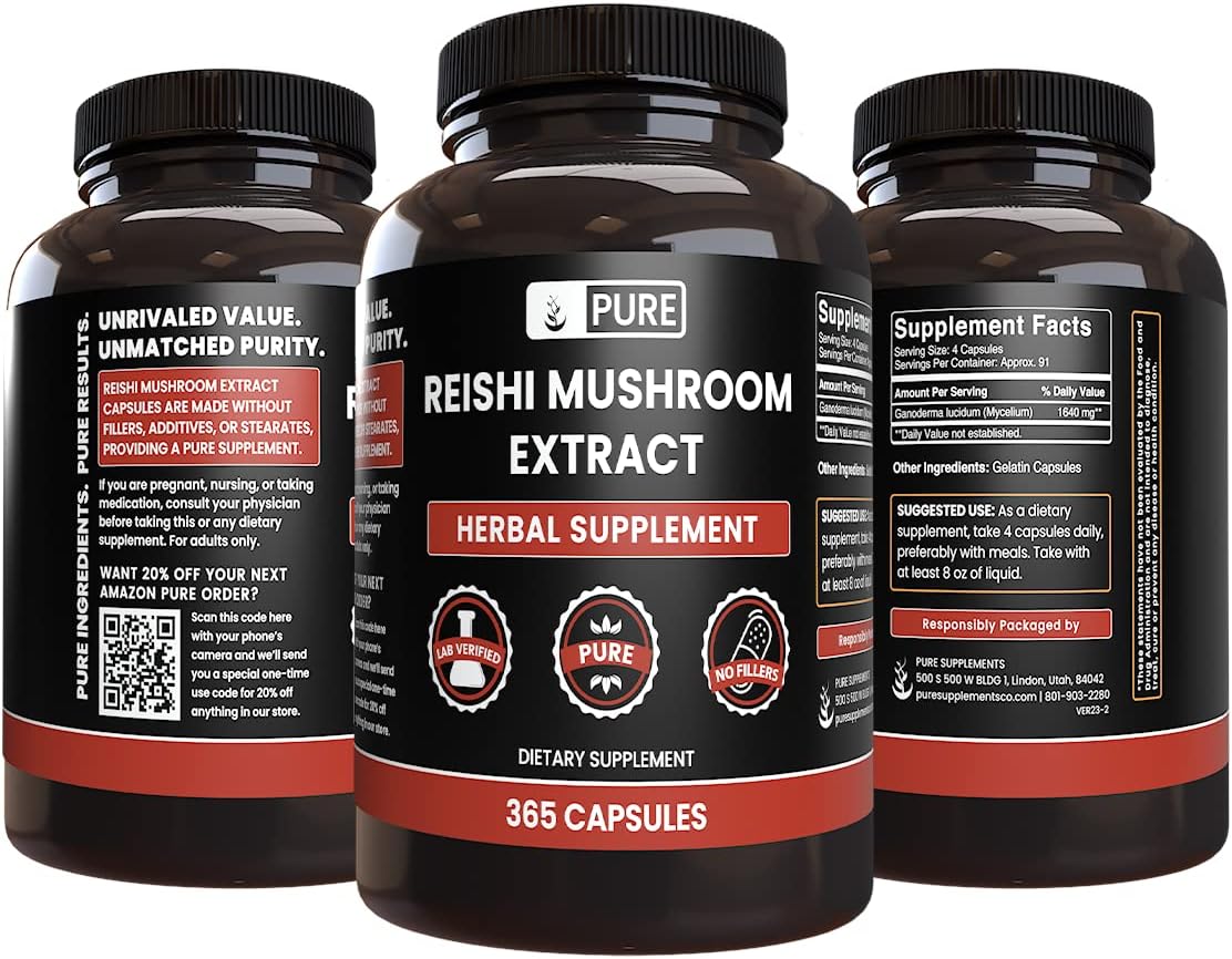 365 Capsules of Pure Reishi and Turkey Tail Mushroom Bundle, No Additives or Fillers, Always Original Ingredients