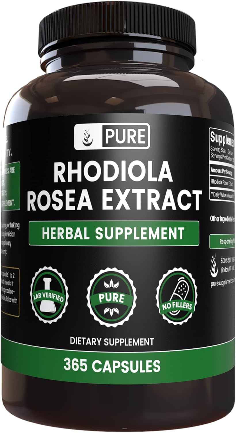 365 Capsules of Pure Rhodiola Rosea with Original Ingredients - No Magnesium or Rice Fillers, Lab Verified
