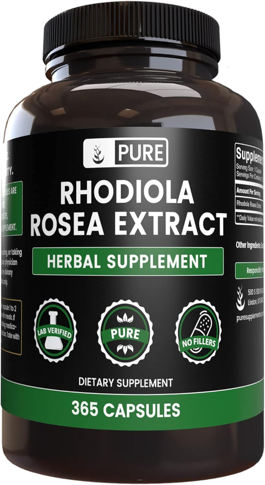 365 Capsules of Pure Rhodiola Rosea with Original Ingredients - No Magnesium or Rice Fillers, Lab Verified