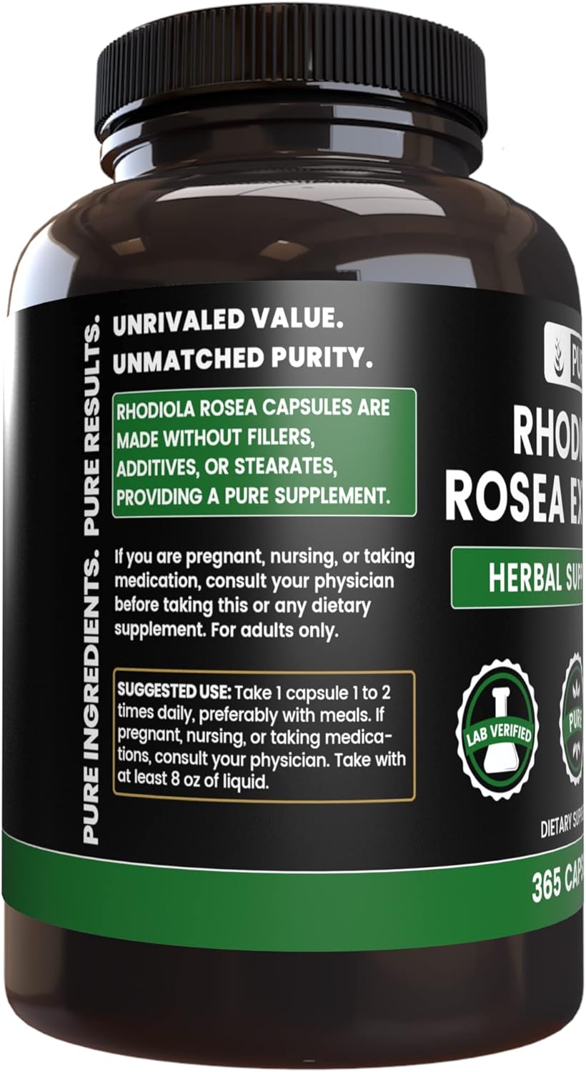 365 Capsules of Pure Rhodiola Rosea with Original Ingredients - No Magnesium or Rice Fillers, Lab Verified