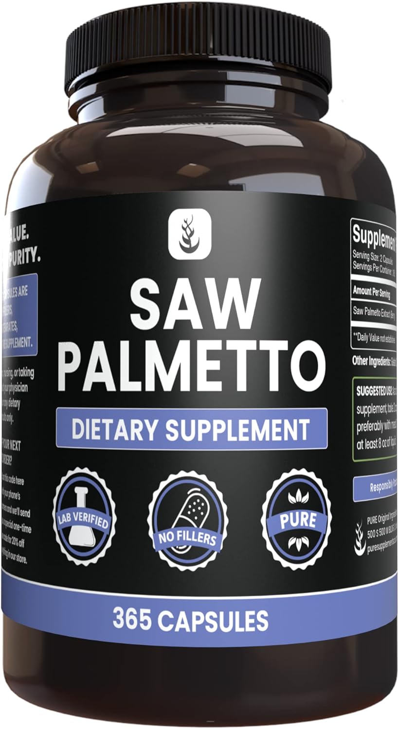 365 Capsules of Pure Saw Palmetto with Original Ingredients, Lab Verified - No Magnesium or Rice Fillers